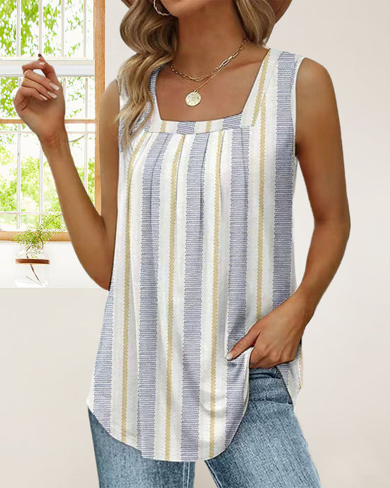 Ermeløs tanktop med firkantet hals i trykk