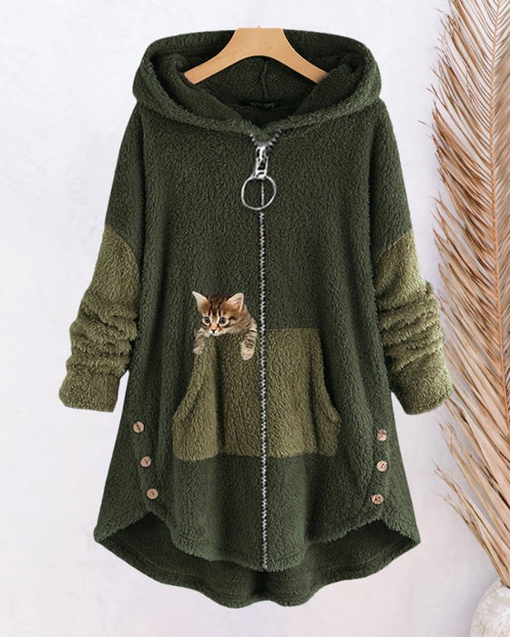 Hettejakke med søtt kattetrykk