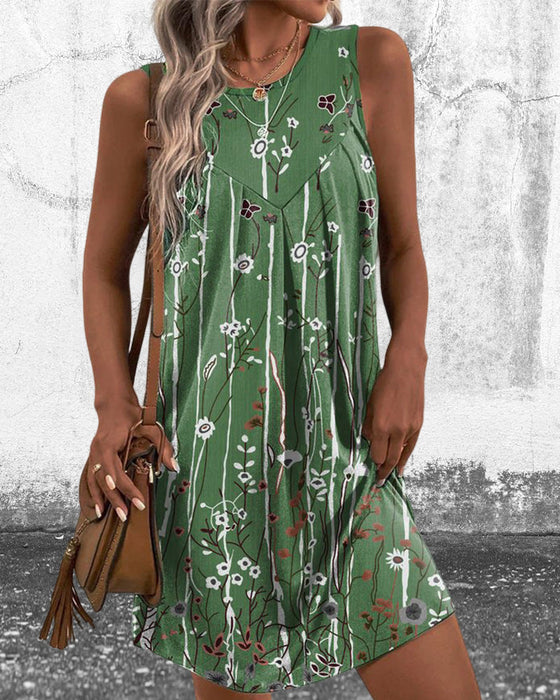 Tankkjole med rund hals i blomsterprint