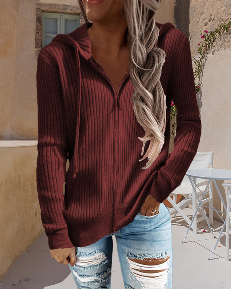 Ensfarget hettegenser med glidelås