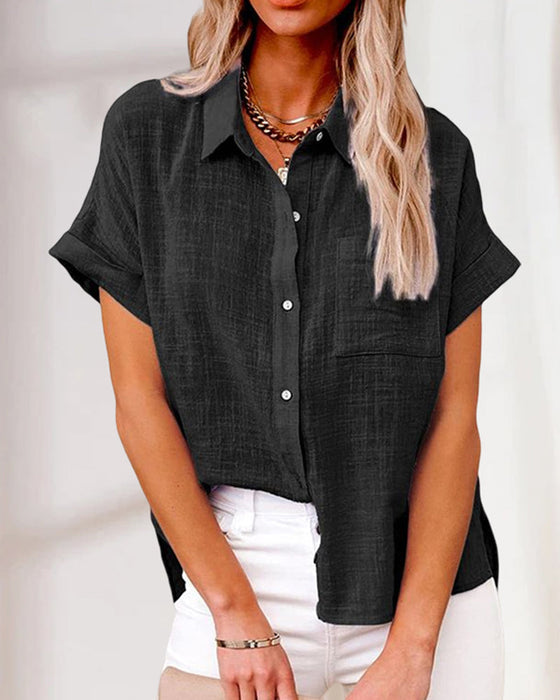 Ensfarget kortermet skjorte med lommer