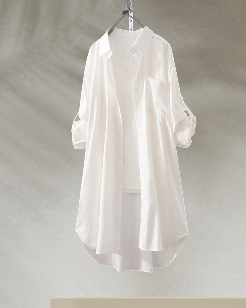 Ensfarget bluse med lange ermer