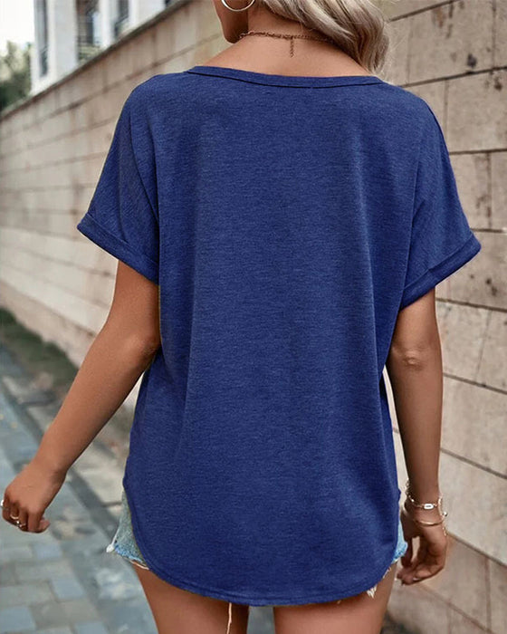 V-hals Hollow Out T-skjorte med korte ermer