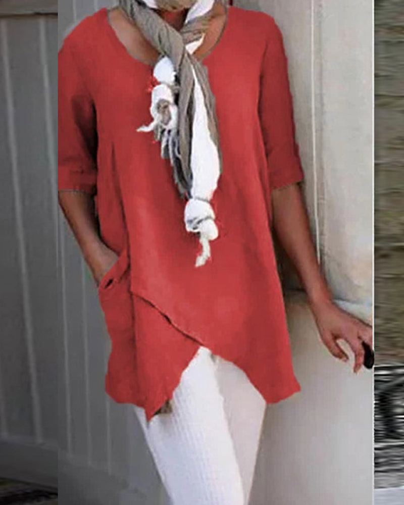 Uformell ensfarget topp for kvinner