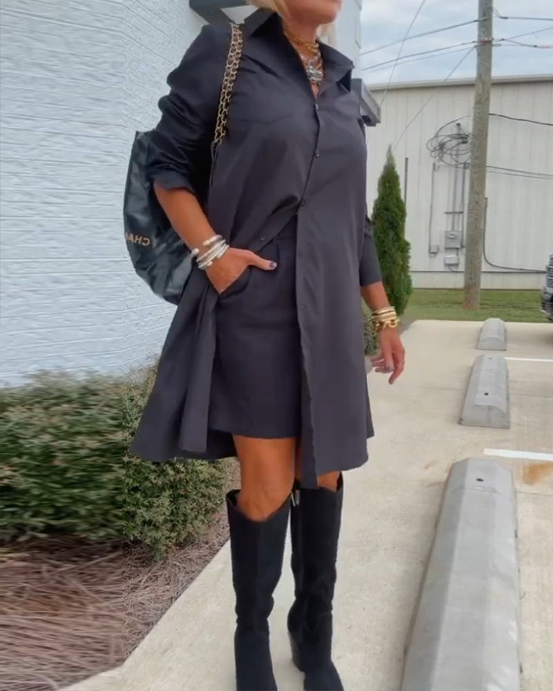 Ensfarget skjortekjole med knapper