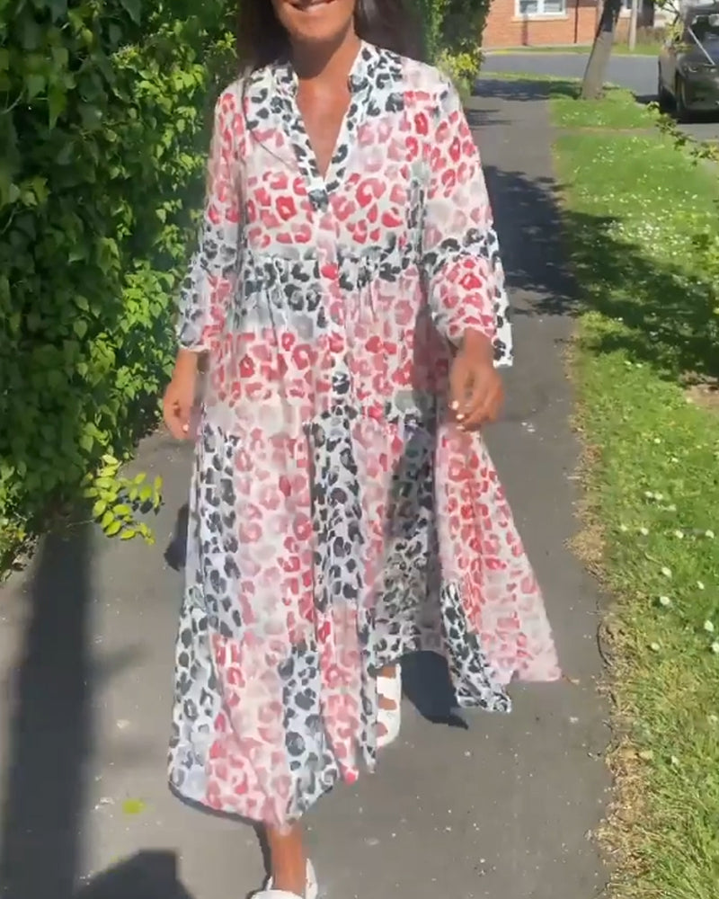 V-hals printet volang uformell kjole