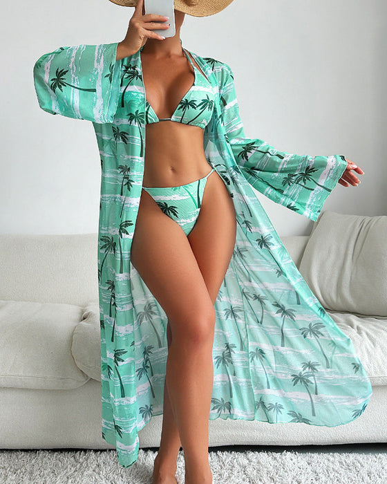 Tredelt bikinisett med kokosnøtttrykk