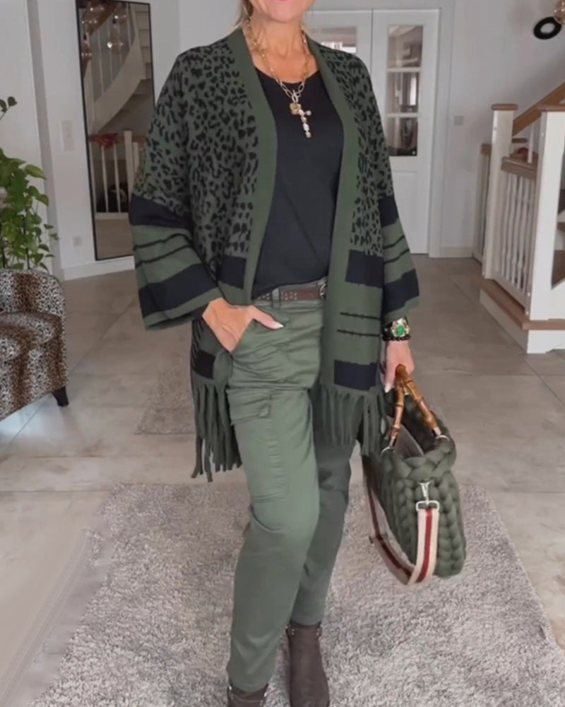 Langermet cardigan med leopardmønster