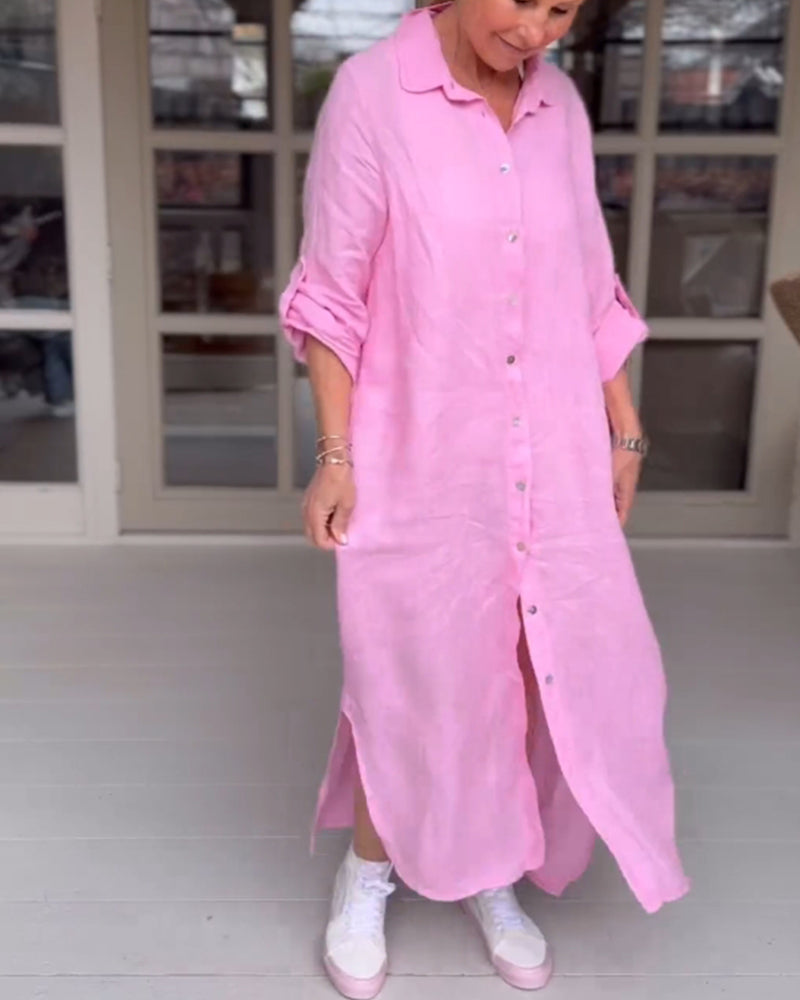 Ensfarget casual kjole med knapper