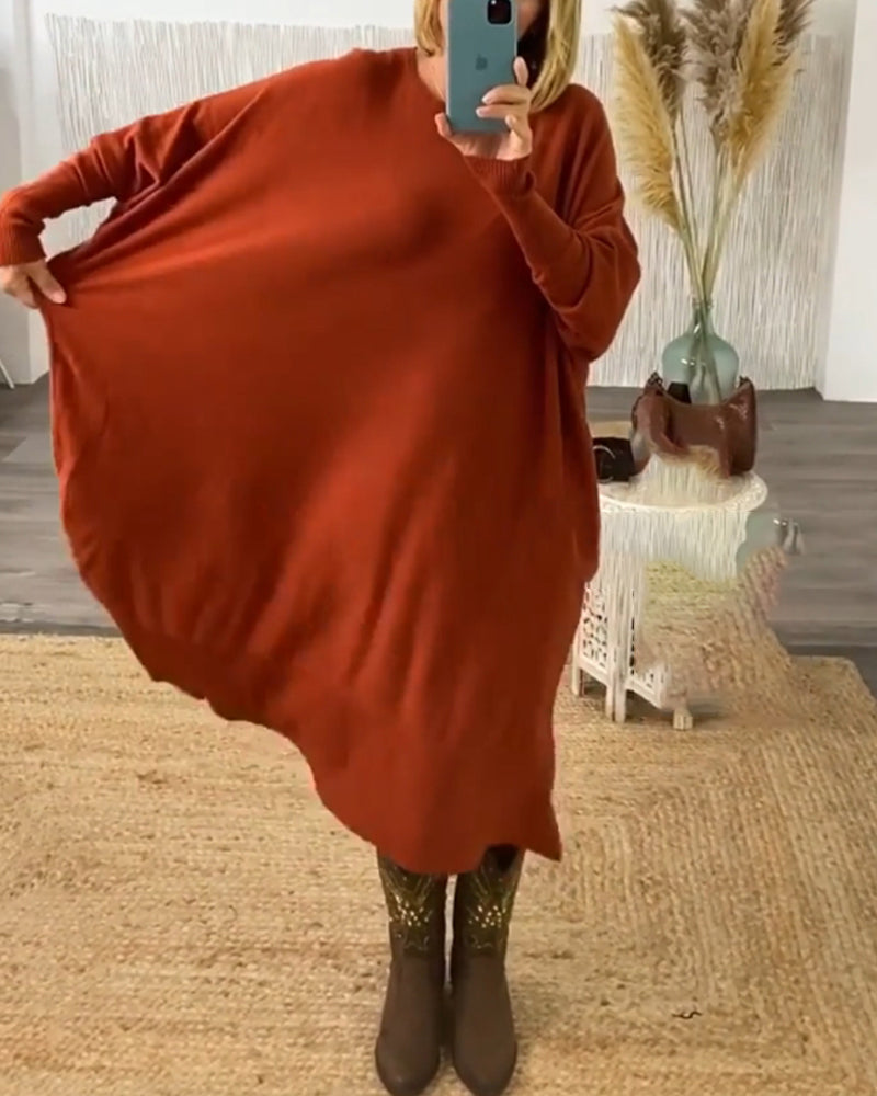 Ensfarget flaggermus-ermet genserkjole