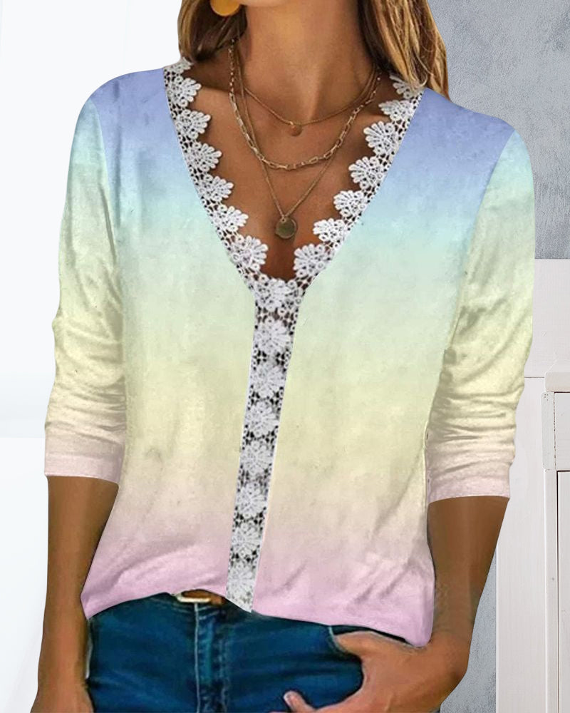 3/4-ermet blondepanel med V-hals trykt topp