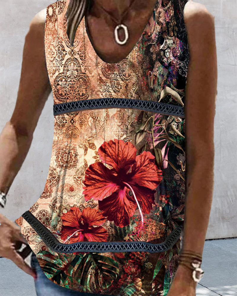 Blomster og Paisley Print Tank Top