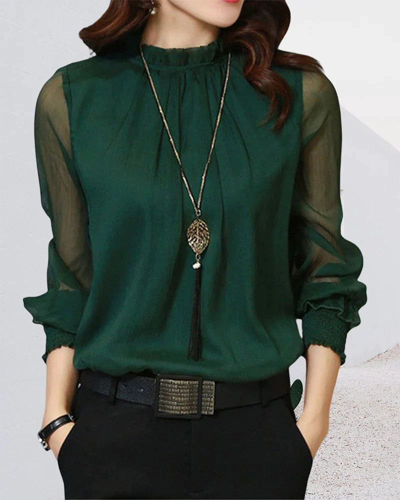 Ensfarget bluse med lanternearm