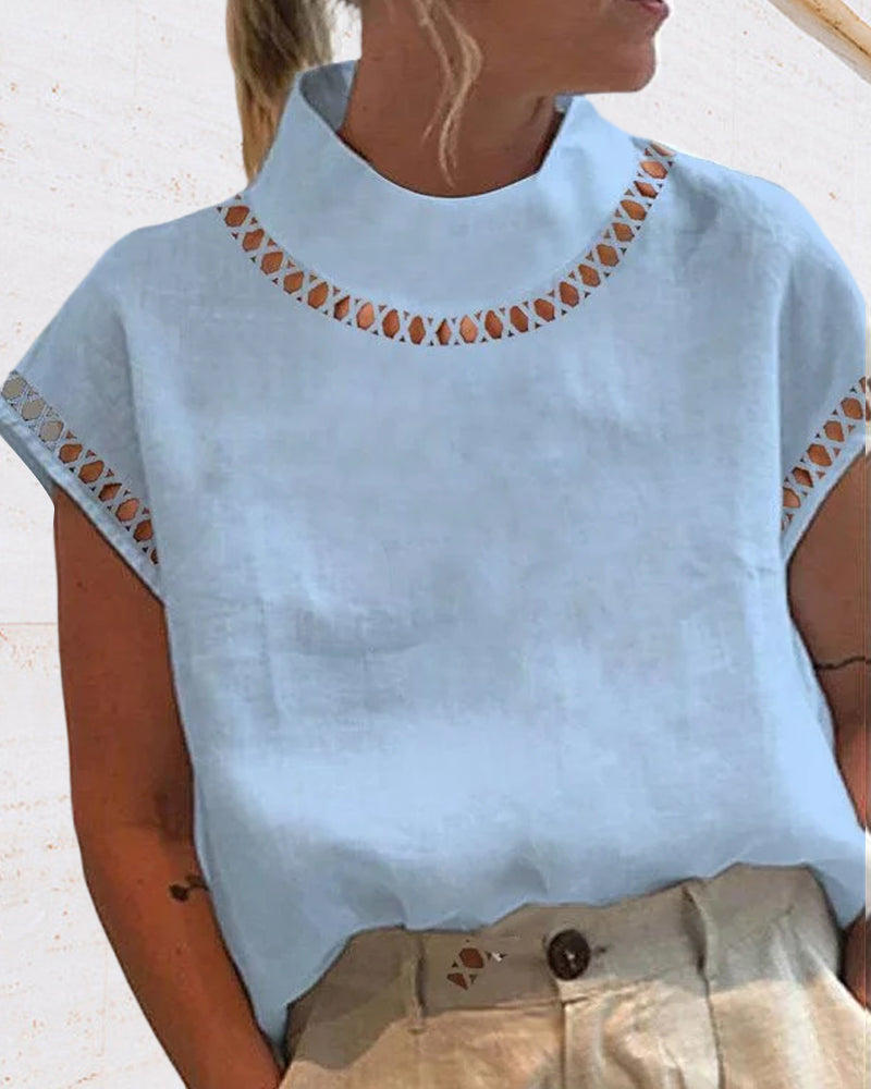 Ensfarget skjorte med blonder med krage