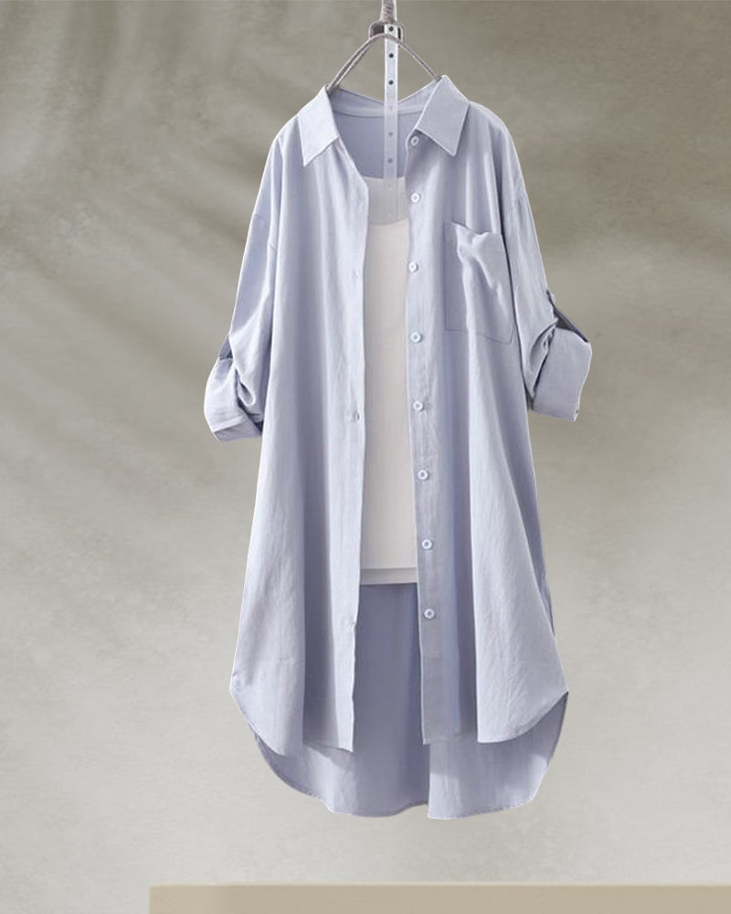 Ensfarget bluse med lange ermer