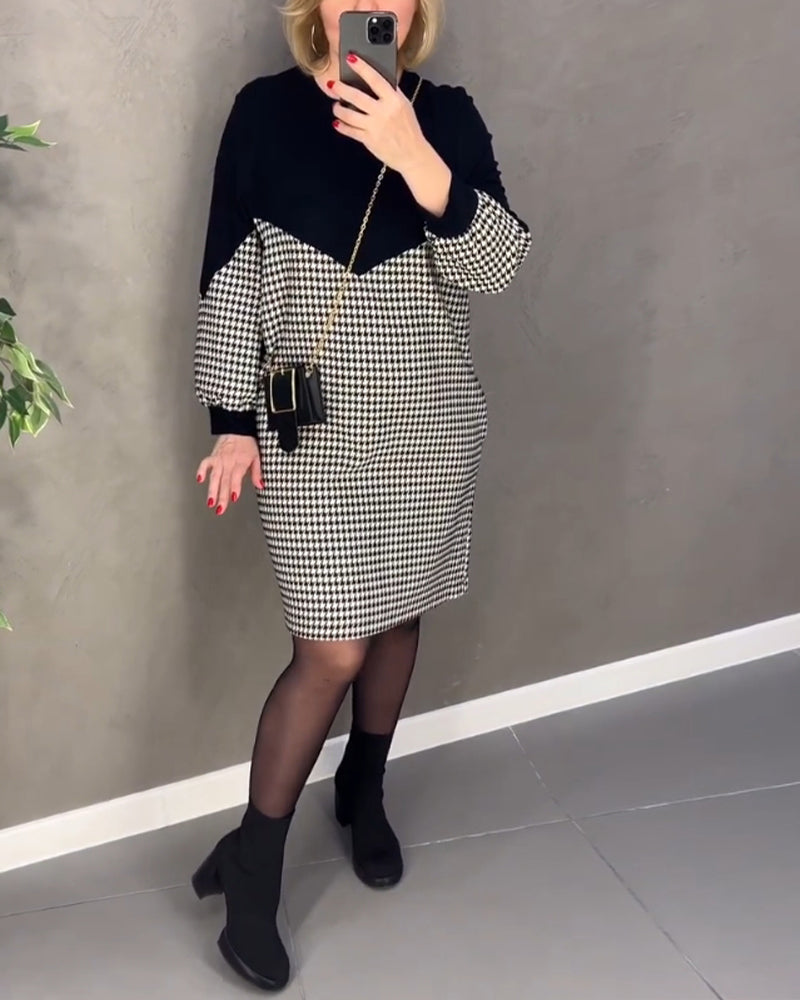 Sjikker fargeblokk kjole med ruter