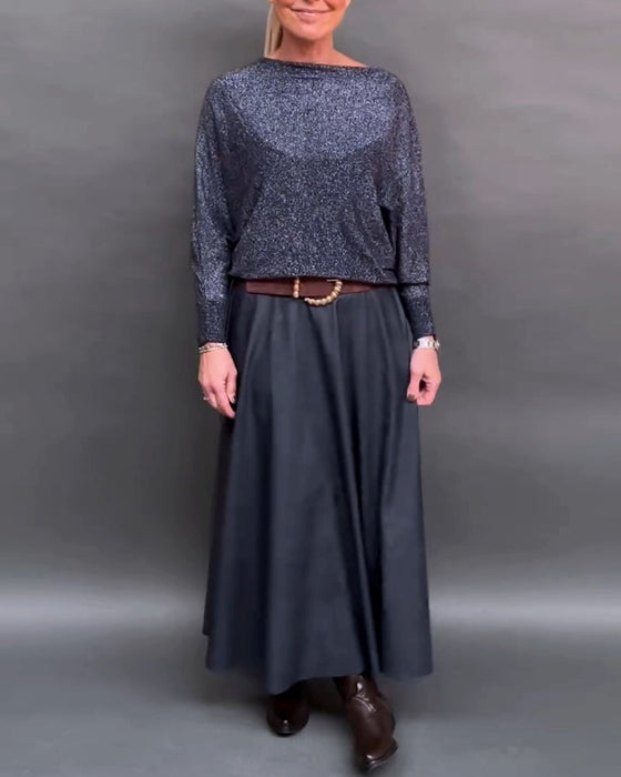 Skinnende topp med rund hals med dolmanermer