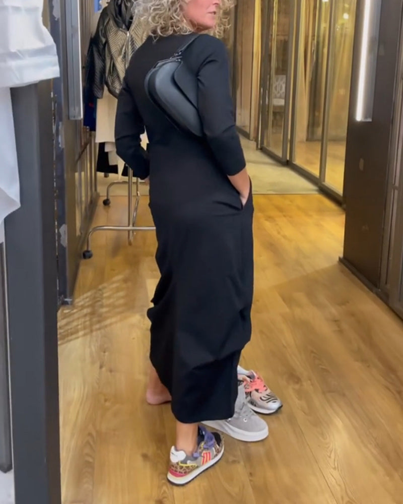 Kjole I Tykk Farge Med V-Hals Og A-Linje