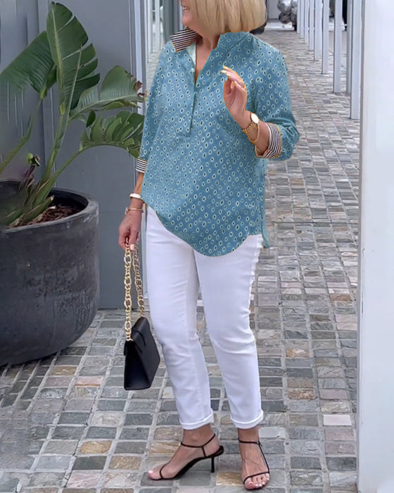 Prikkete jakkeslagsskjorte med 3/4-ermer