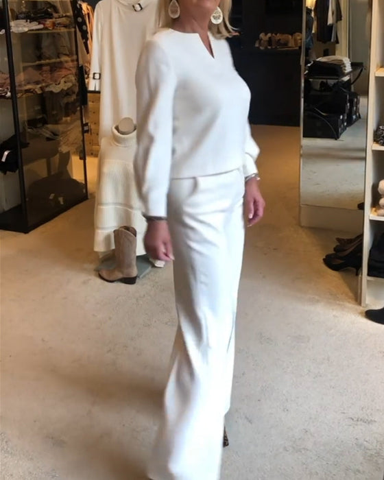 V-hals ensfarget elegant topp