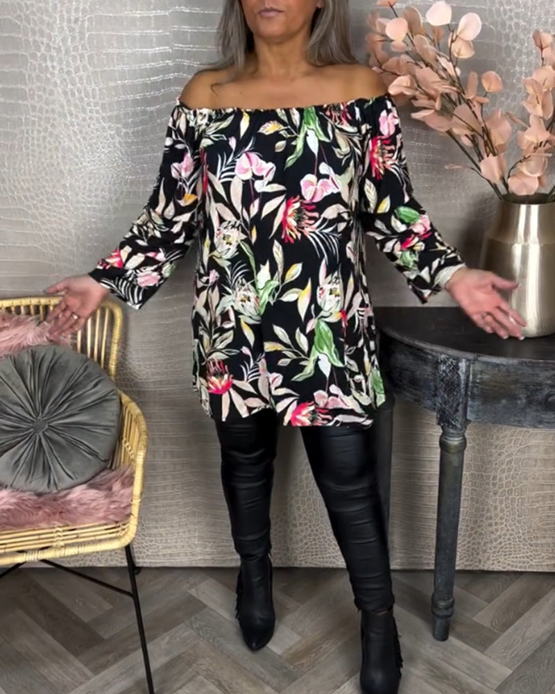 Bluse med trykk og en skulder