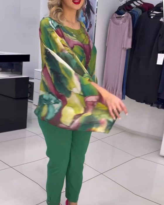 Bluse med flaggermuserm med rund hals