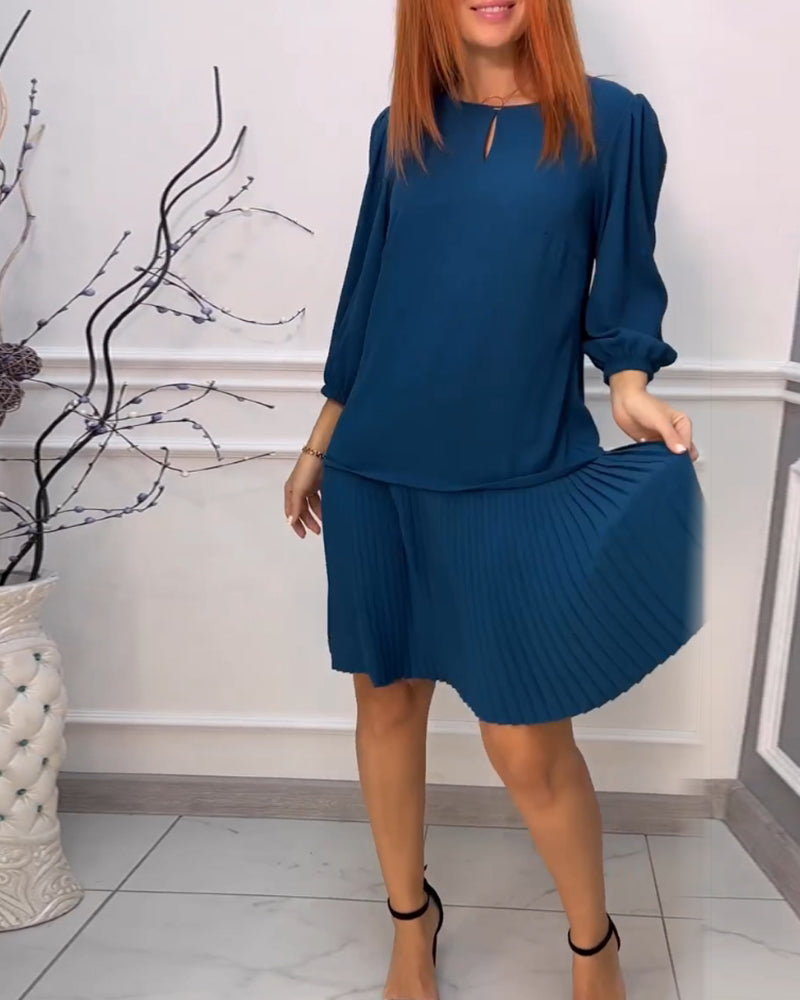 Patchwork plissert ensfarget kjole