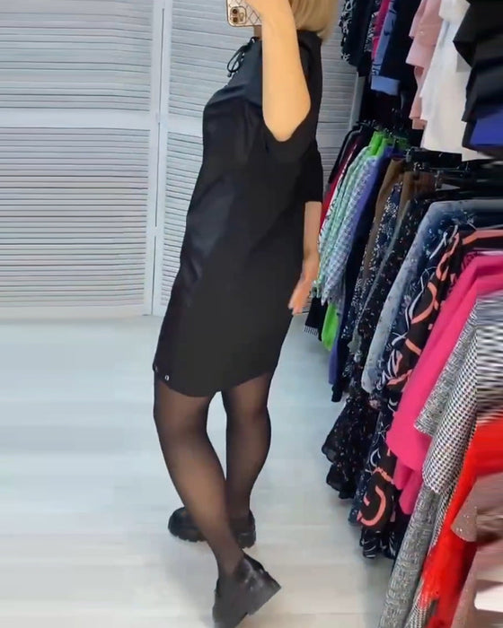 Lang ermet skiftkjole med rund hals