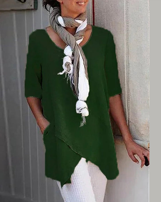 Uformell ensfarget topp for kvinner