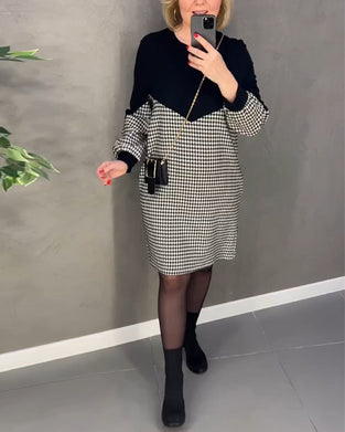 Sjikker fargeblokk kjole med ruter