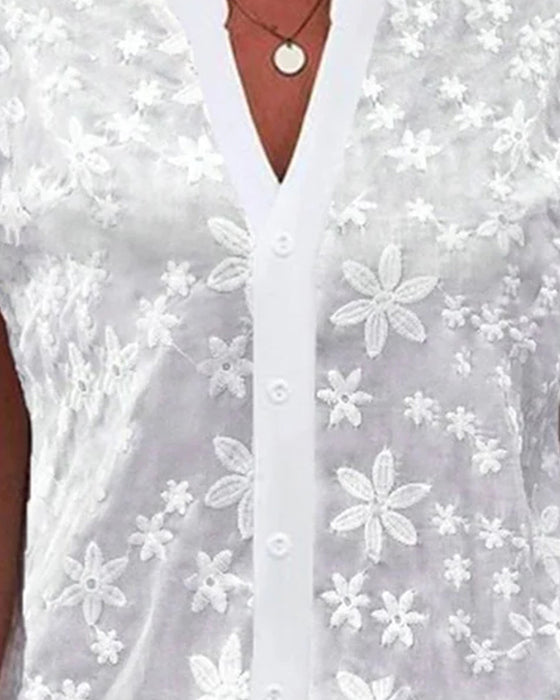 Bluse med korte ermer og V-hals