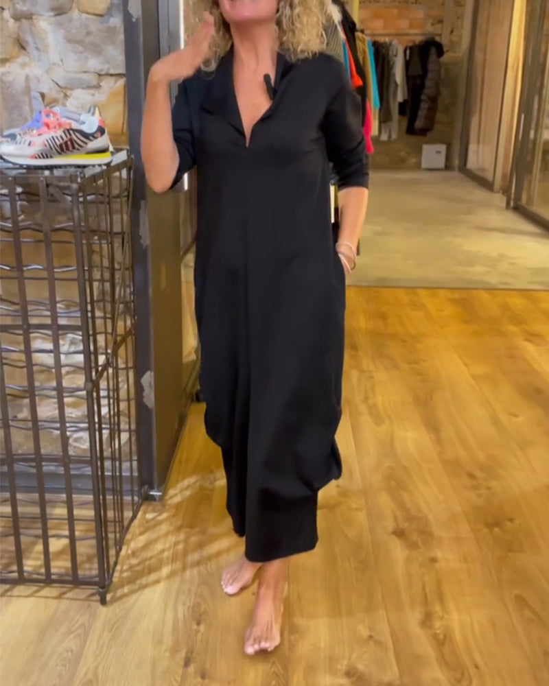 Kjole I Tykk Farge Med V-Hals Og A-Linje