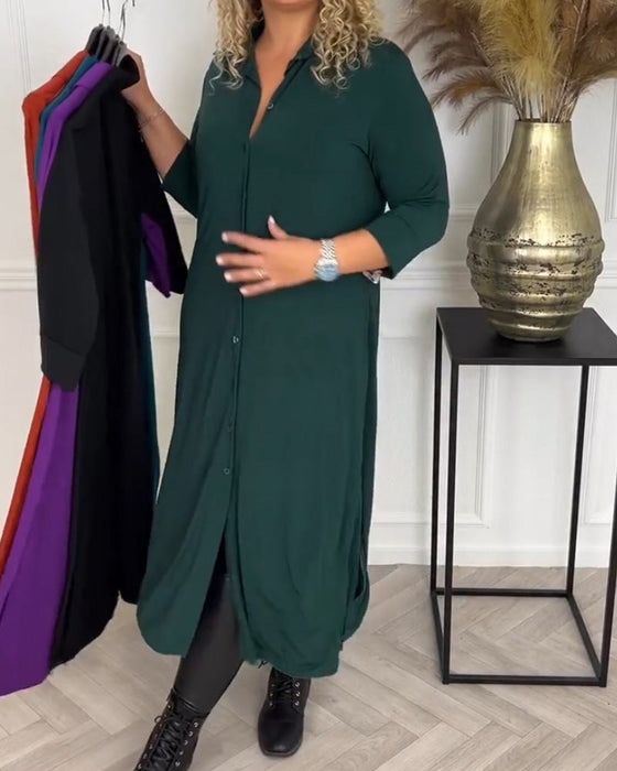 Ensfarget skjortekjole med knapper