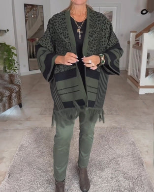 Langermet cardigan med leopardmønster