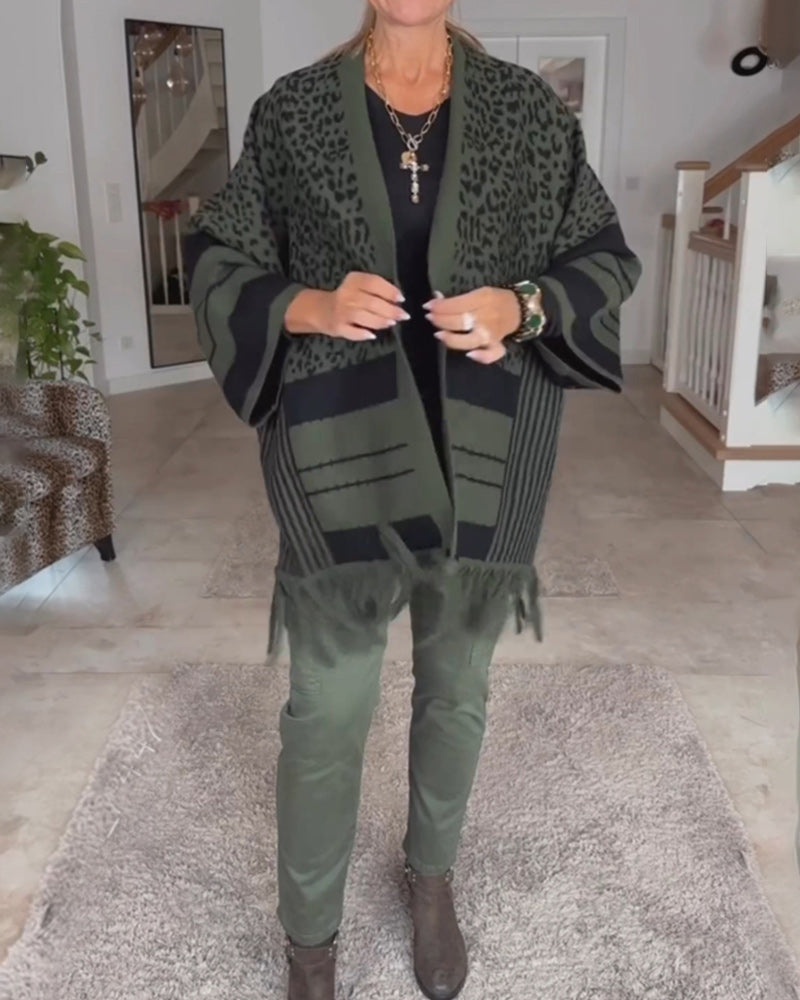 Langermet cardigan med leopardmønster