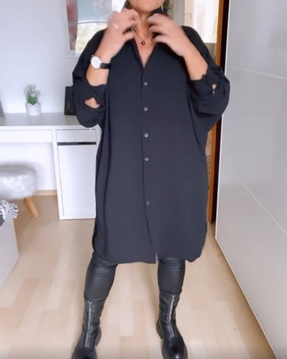 Ensfarget skjortekjole med knapp