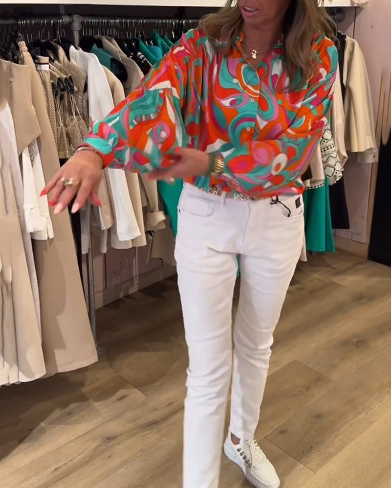 Bluse med løse pendlerstiler og trykk