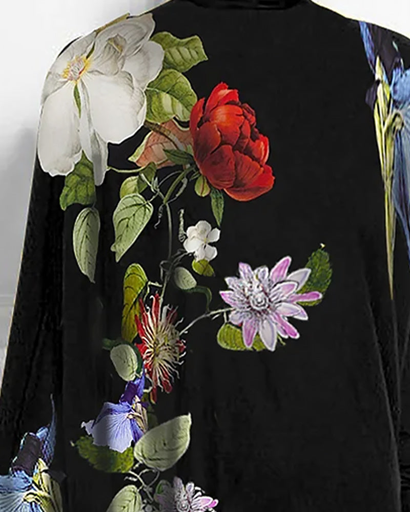 Topp med løs passform og blomstermønster