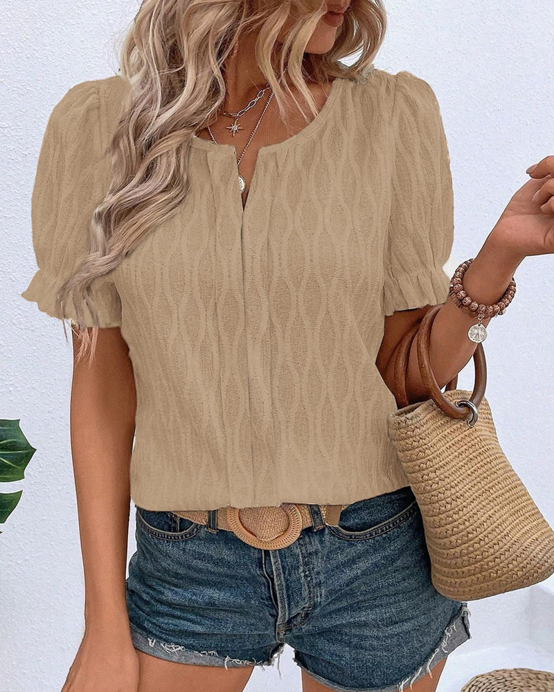 V-hals puffermet ensfarget topp