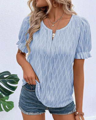 V-hals puffermet ensfarget topp