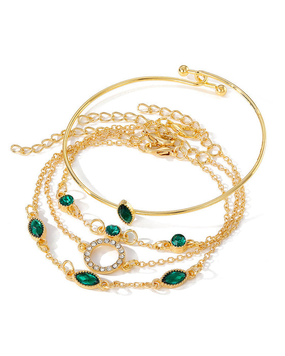 Sirkel rombe rhinestone armbånd sett med fire