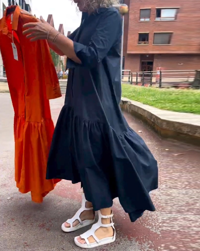 Ensfarget uformelt langermet kjole