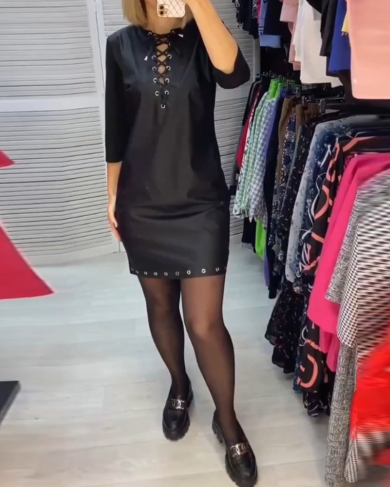 Lang ermet skiftkjole med rund hals