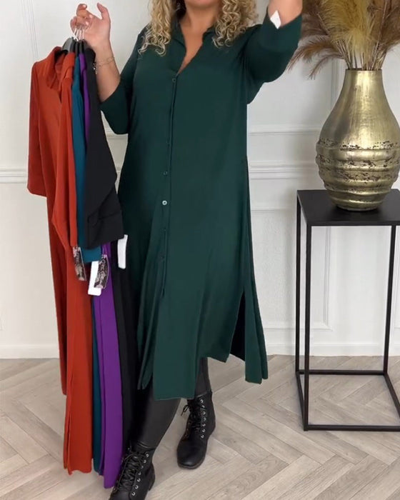 Ensfarget skjortekjole med knapper