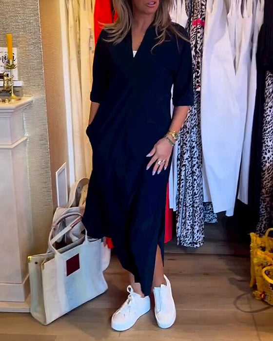 Lommekjole med v-hals