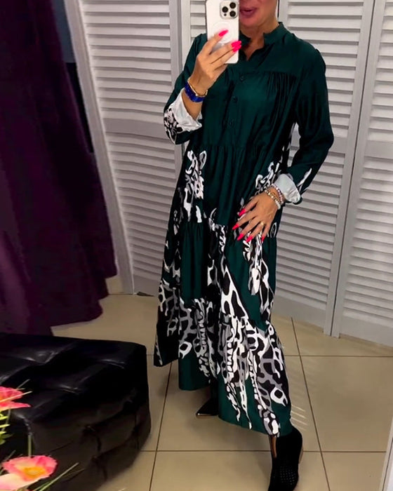 Uformell lang kjole med trykt knapp