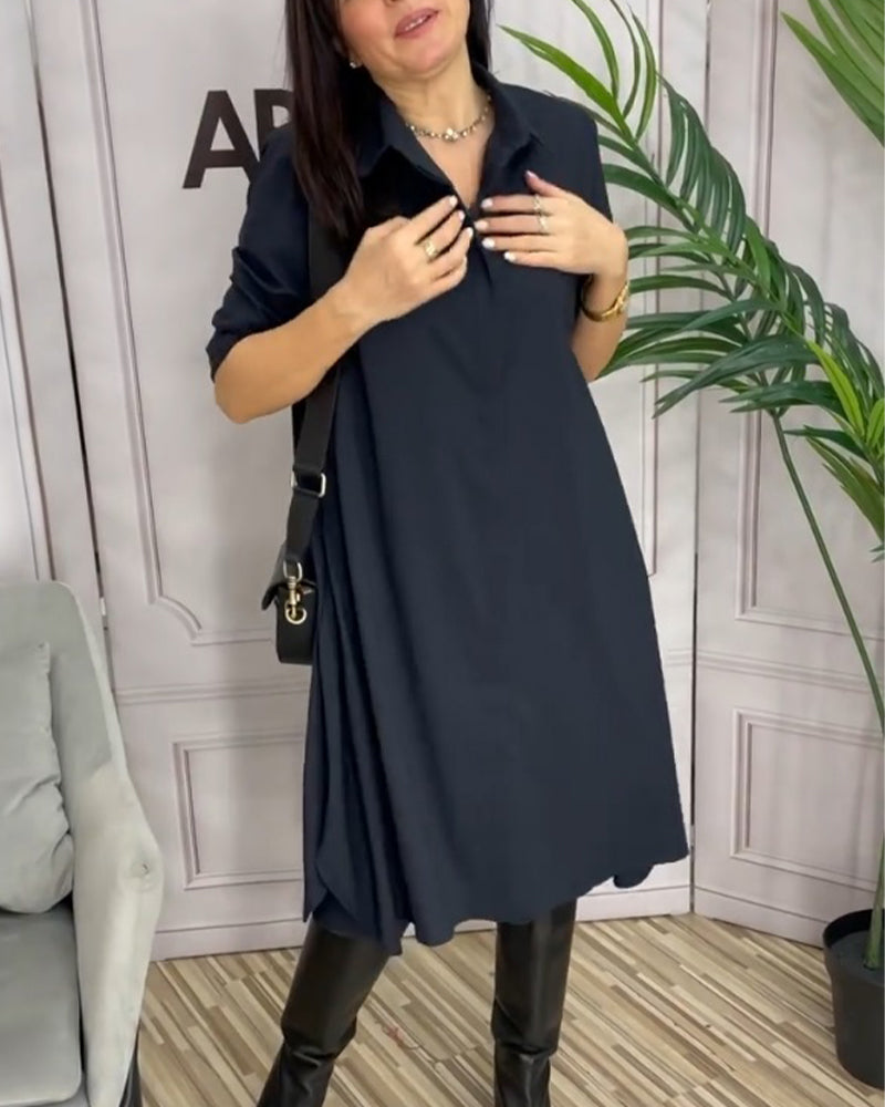 Ensfarget casual kjole med jakkeslag