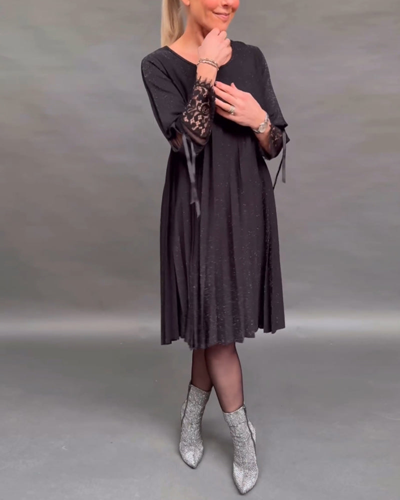 Patchwork blonde plissert ensfarget kjole