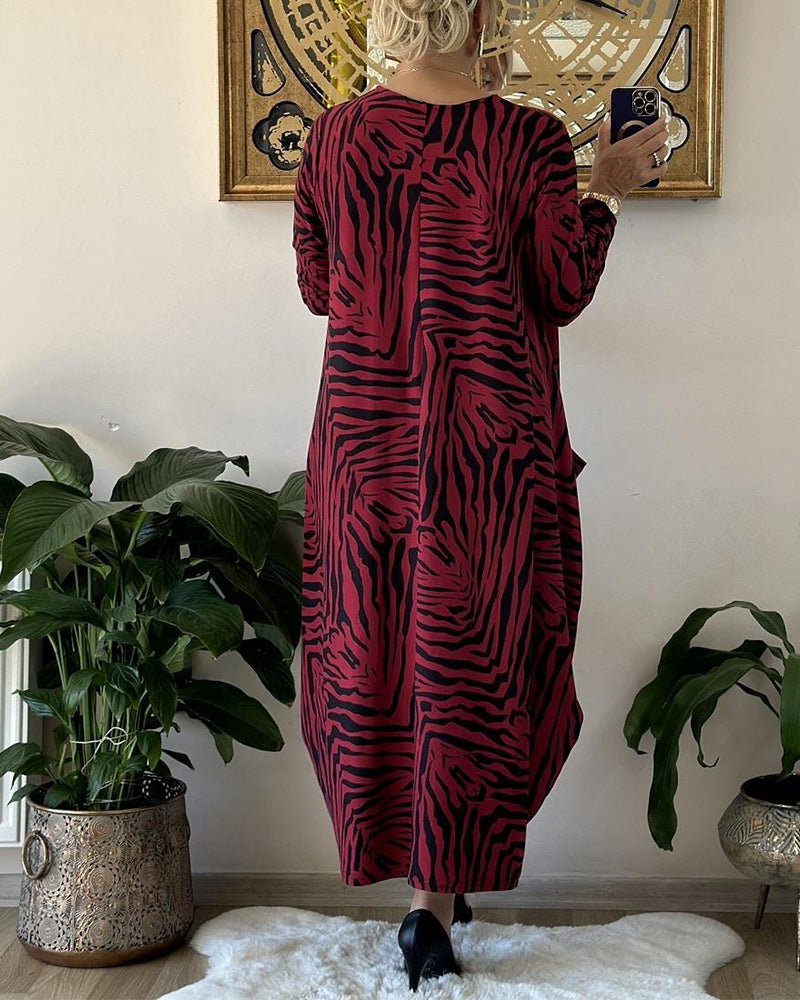 Mote løs shiftkjole med trykk og lomme