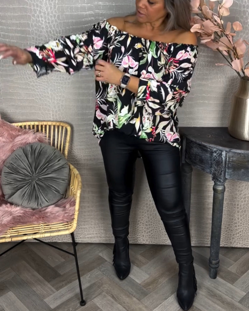 Bluse med trykk og en skulder